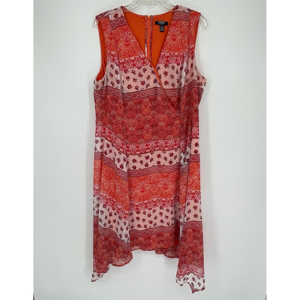 Chaps Women's Orange Paisley Floral Sleeveless Faux Wrap Dress Plus Size 16